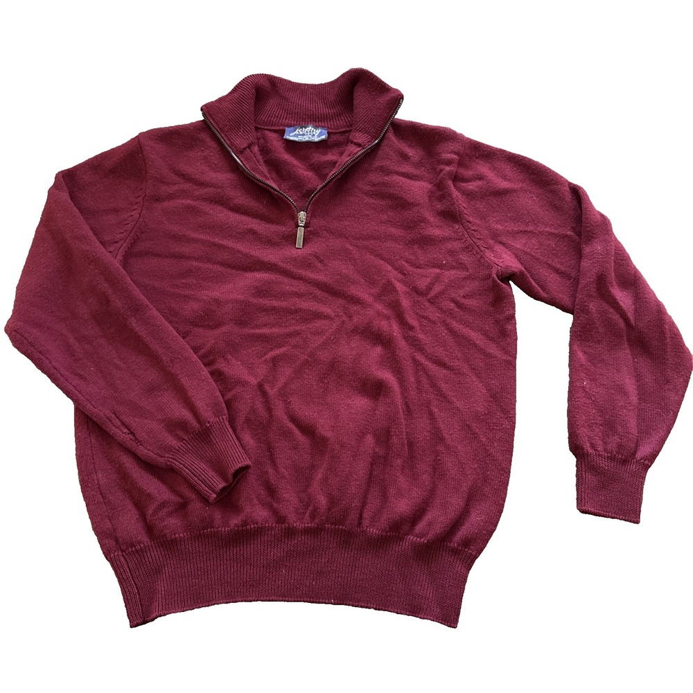 Jeremy Argyle NYC Men's M Merino Wool Quarter Zip Sweater Burgundy